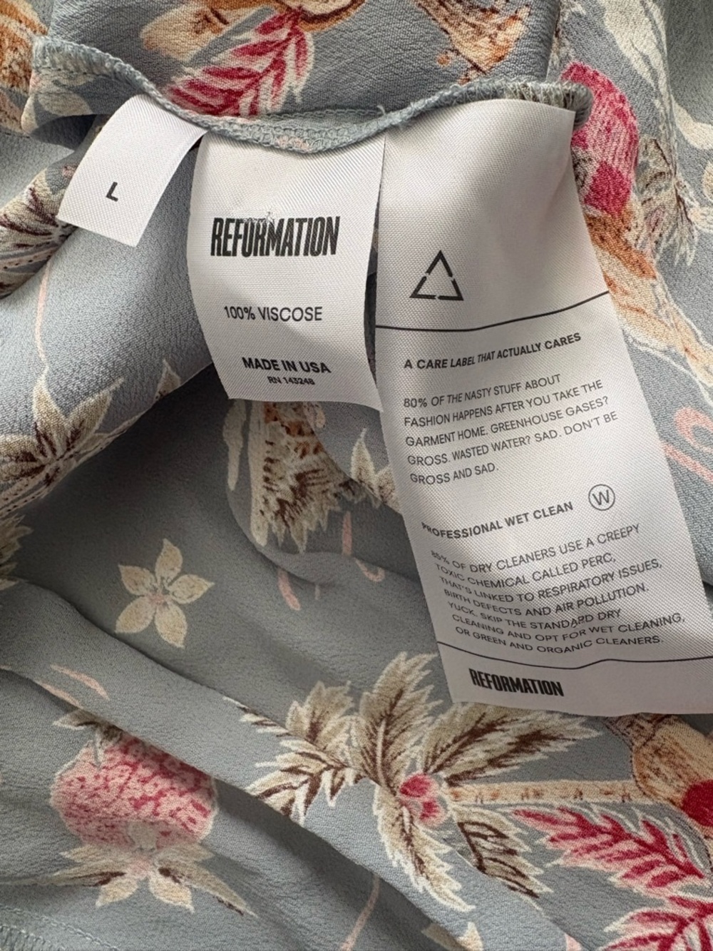 Reformation Blue Tropical Print Wrap Midi Dress Silk Feel Slip Dress Boho Resort - Picture 8 of 11